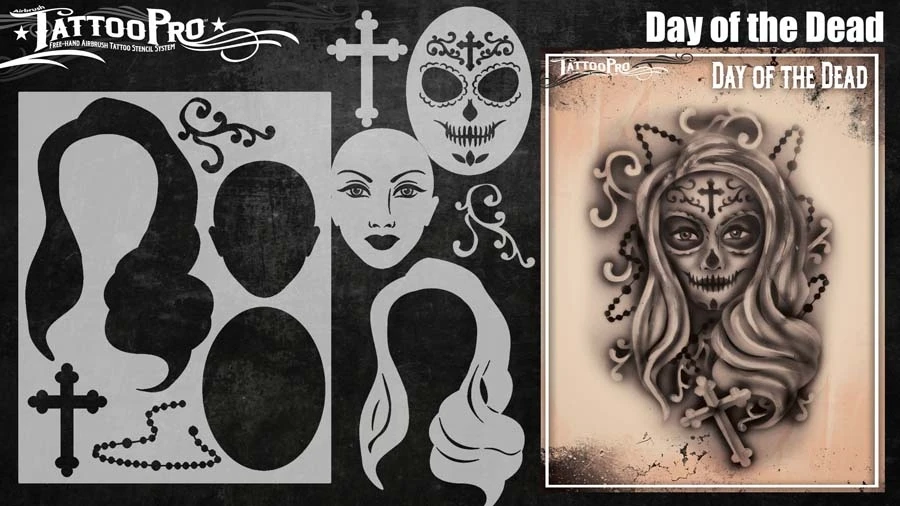 Wiser's Airbrush TattooPro Stencil – Day Of The Dead 2 Wiser's Airbrush TattooPro Stencil – Day Of The Dead - Afbeelding 2