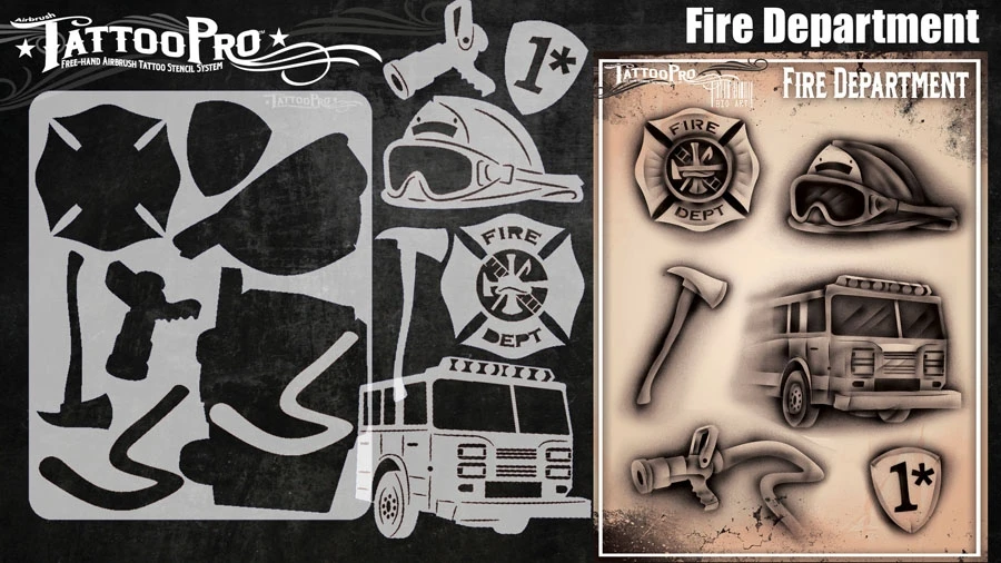 Wiser's Airbrush TattooPro Stencil – Fire Department 2 Wiser's Airbrush TattooPro Stencil – Fire Department - Afbeelding 2