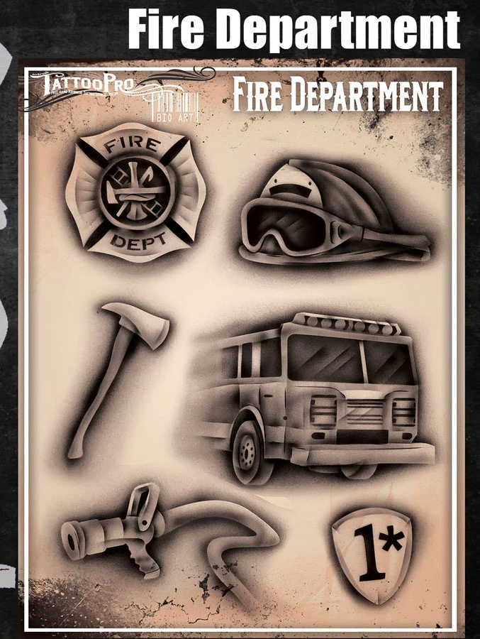 Wiser's Airbrush TattooPro Stencil – Fire Department 1 Wiser's Airbrush TattooPro Stencil – Fire Department