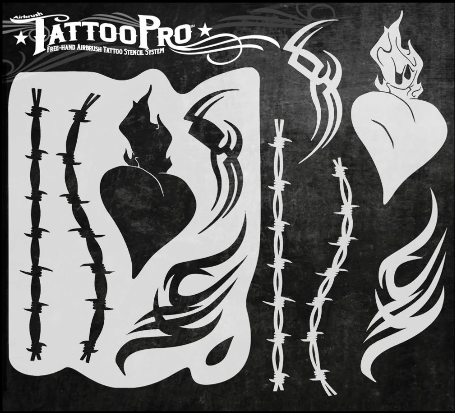 Wiser's Airbrush TattooPro Stencil – Hearts & Tribal 2 Wiser's Airbrush TattooPro Stencil – Hearts & Tribal - Afbeelding 2