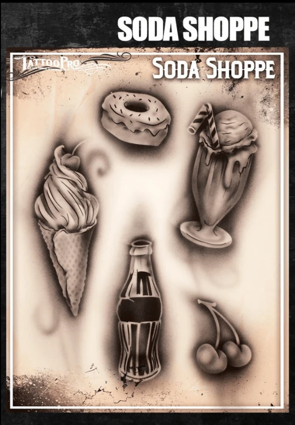 Wiser's Airbrush TattooPro Stencil – Soda Shoppe 1 Wiser's Airbrush TattooPro Stencil – Soda Shoppe