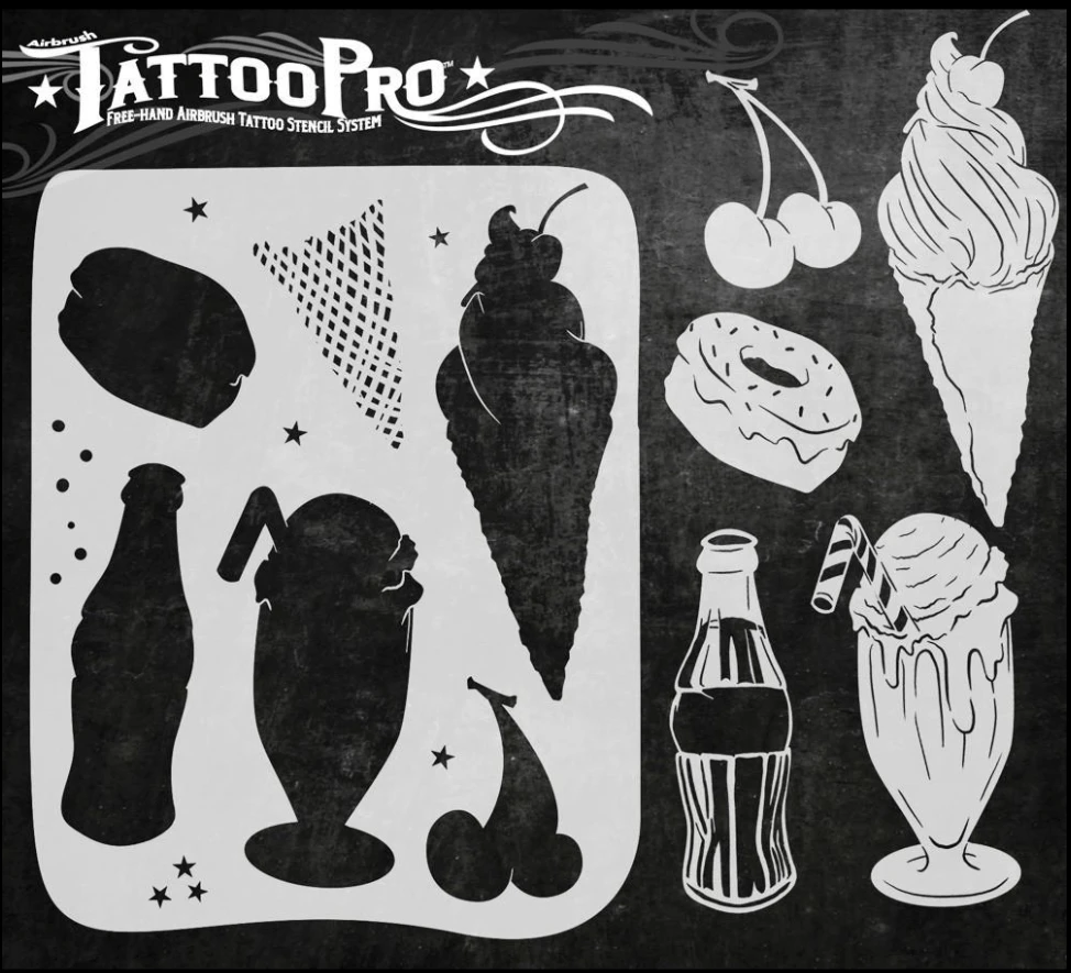 Wiser's Airbrush TattooPro Stencil – Soda Shoppe 2 Wiser's Airbrush TattooPro Stencil – Soda Shoppe - Afbeelding 2