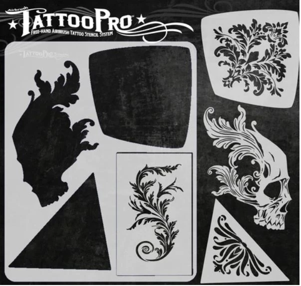 Wiser's Airbrush TattooPro Stencil – Victorian Skull 2 Wiser's Airbrush TattooPro Stencil – Victorian Skull - Afbeelding 2